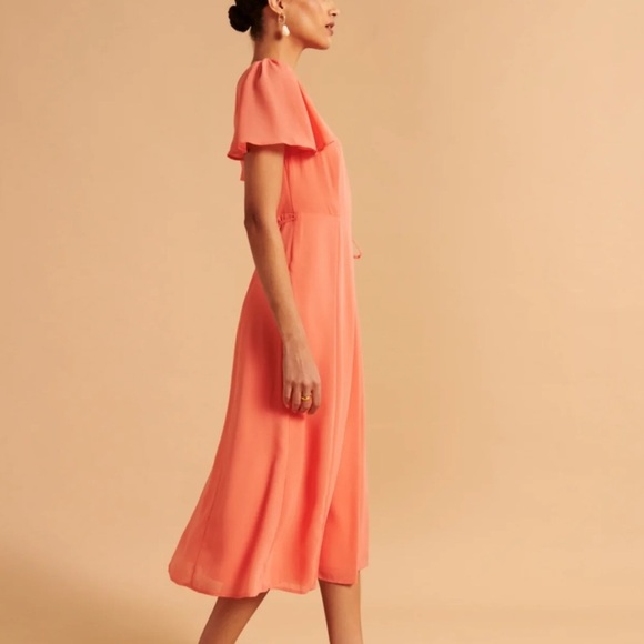 Abercrombie & Fitch Peach Wrap Midi Dress - Picture 3 of 10